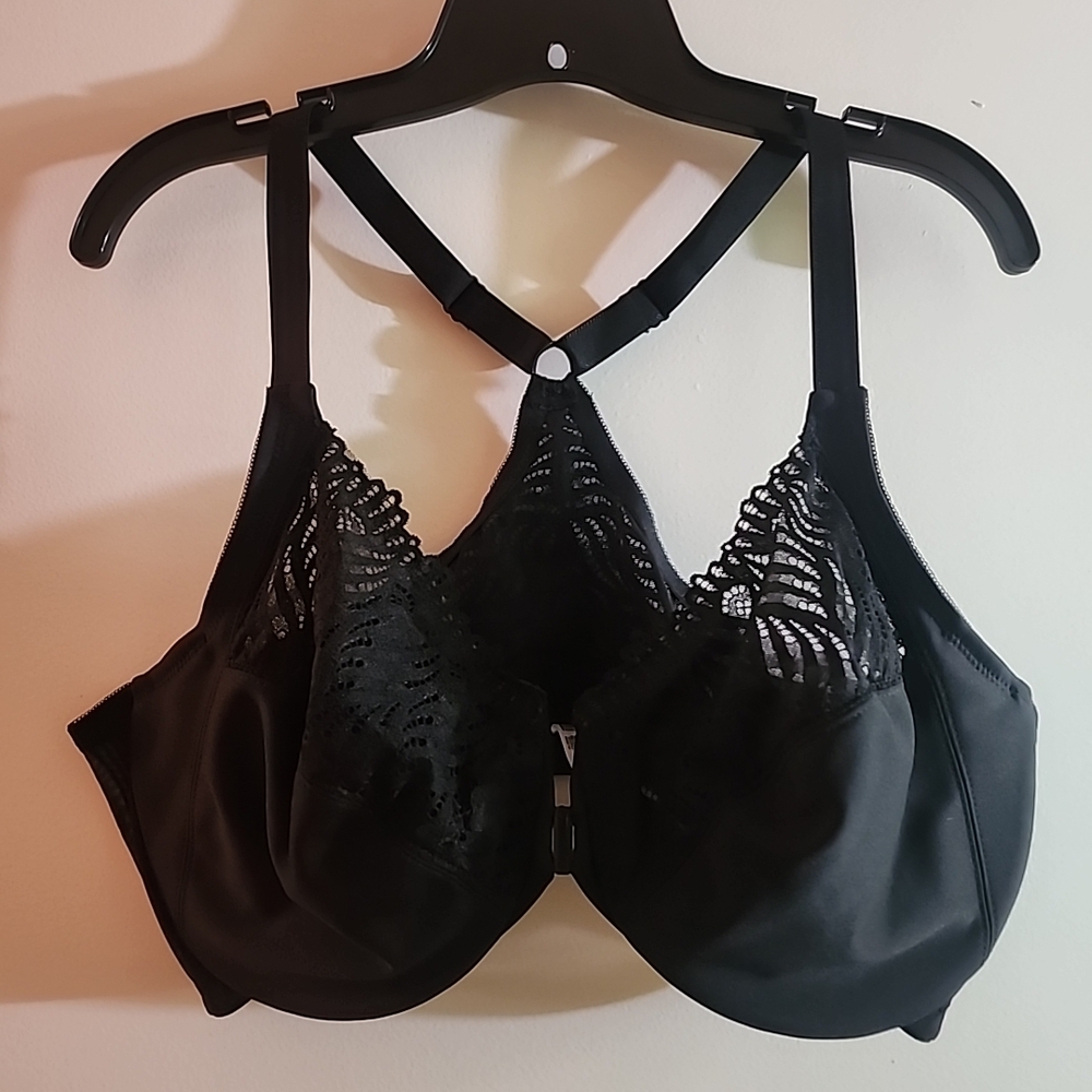 Glamorise Wonderwire Black Front Close T Back Bra